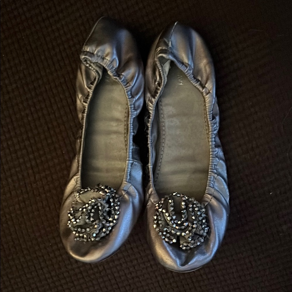 Elegant Silver Ballet Flats with Beaded Detail